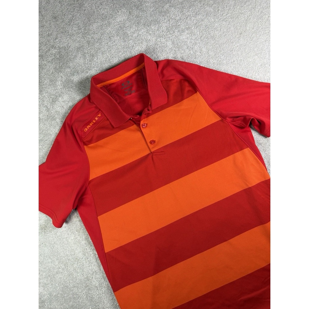 Oakley Men's Large Red Orange Striped Regular Fit Performance Golf Polo Shirt